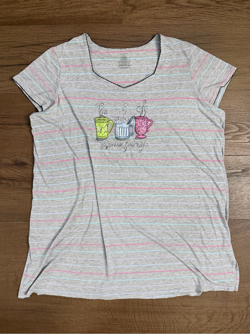 "Espresso Yourself" Coffee Striped Pajama Top - Women's 2X/3X-2XG/3XG
